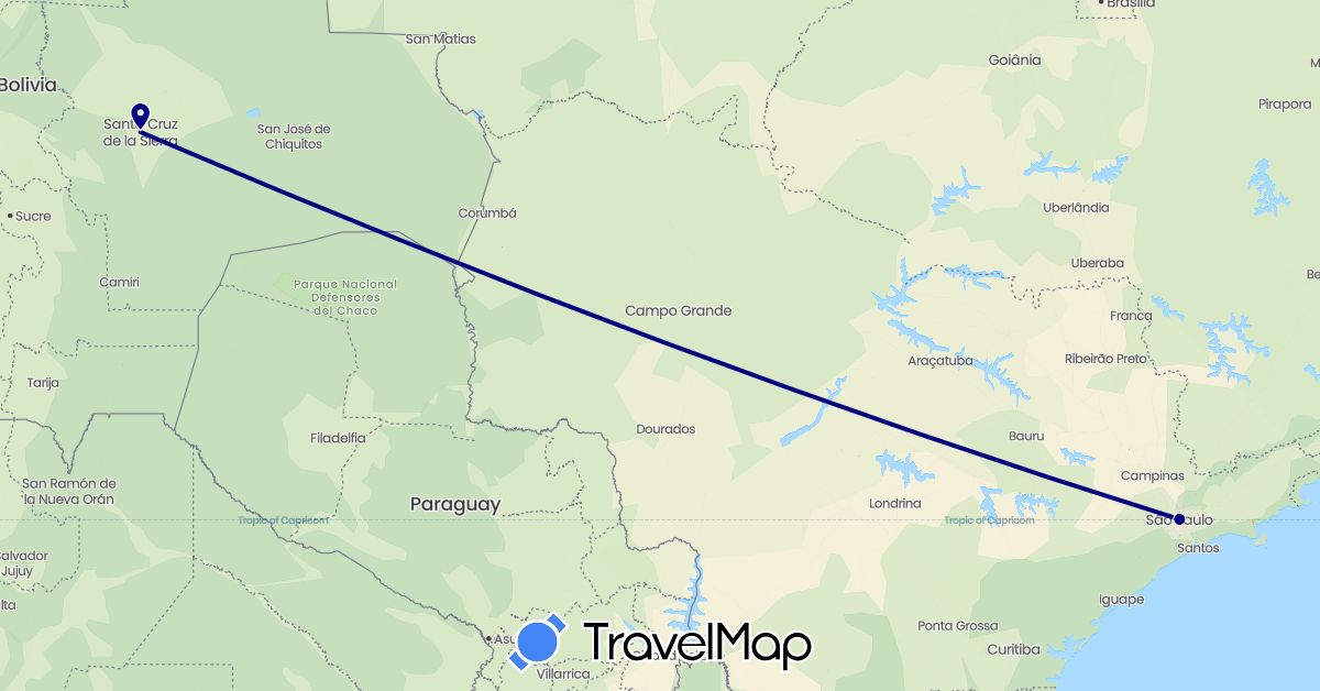 TravelMap itinerary: driving in Bolivia, Brazil (South America)